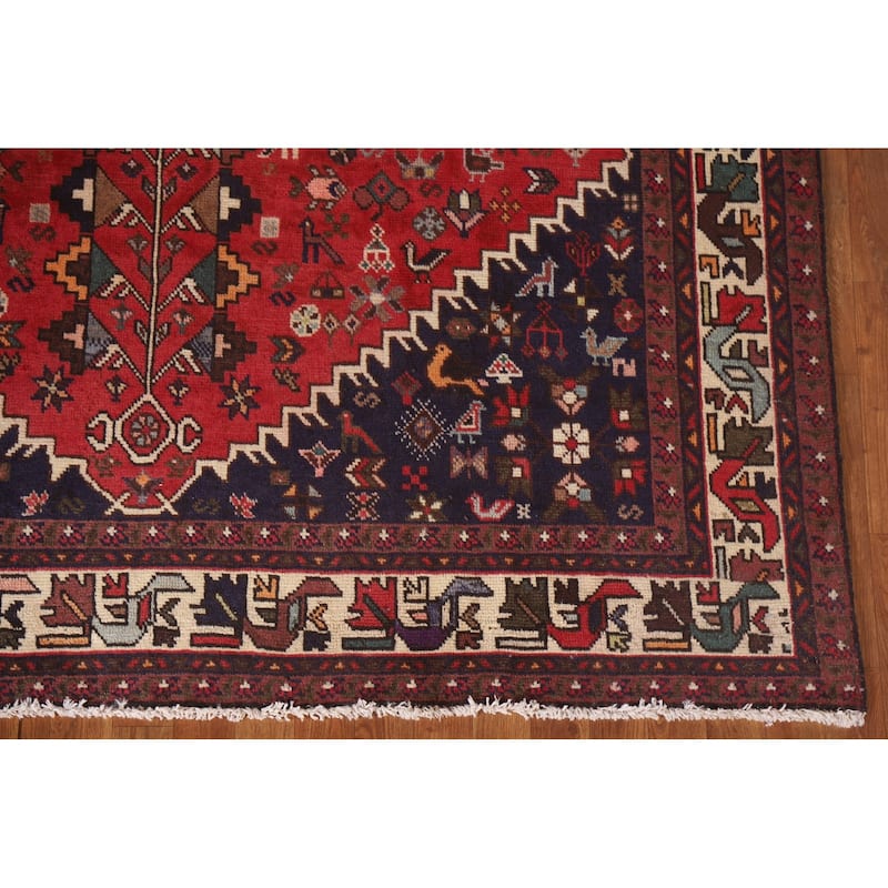 Tribal Shiraz Persian Vintage Rug Living Room Handmade Wool Carpet - 6'7"x 9'10"