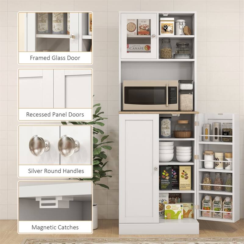 66.5" Pantry Cabinet w/Microwave Stand,Freestanding Storage Cabinet