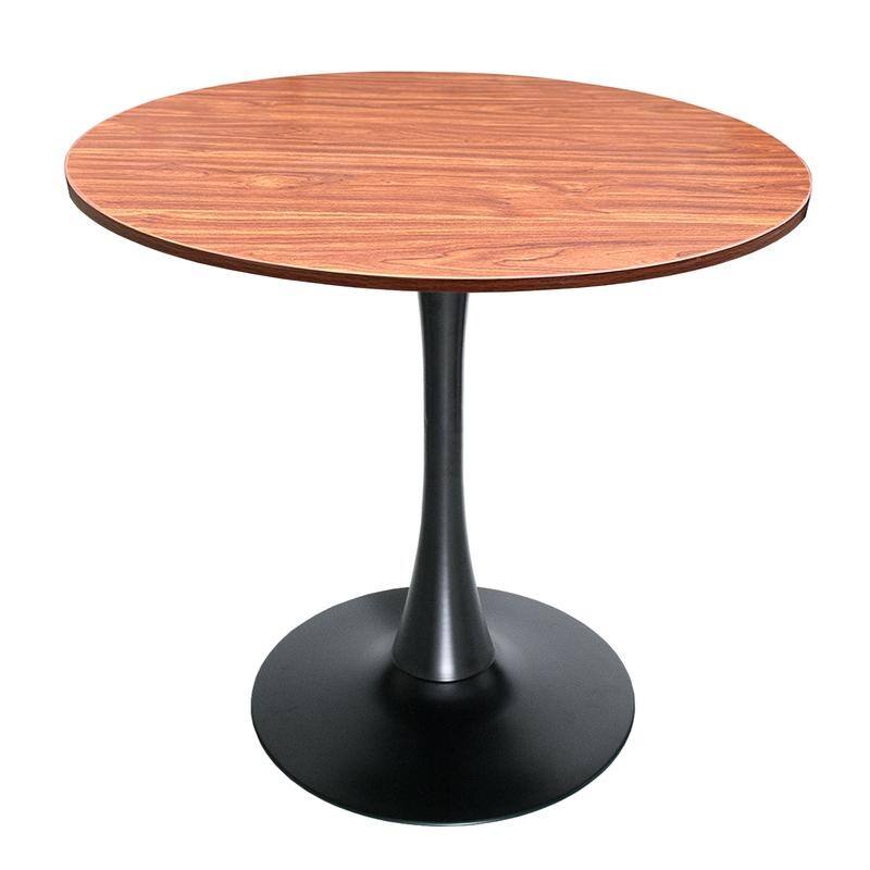 Bristol Mid-Century Modern Round Dining Table for 4 with MDF Top and Sleek Black Iron Base for Kitchen & Dining Room - Cognac Brown
