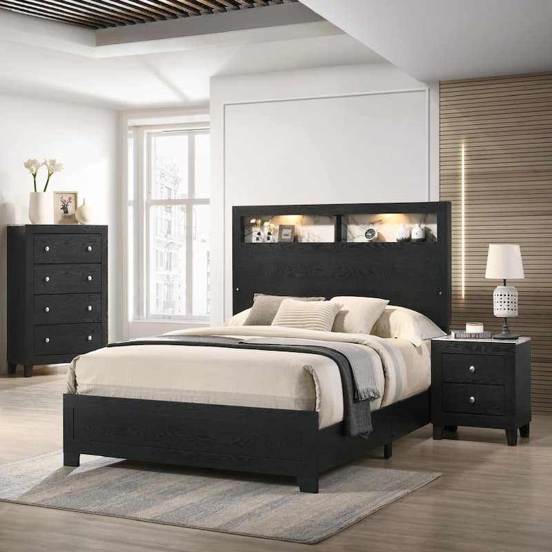 1pc Modern White Faux Marble Top 2 Drawers Nightstand Black Finish