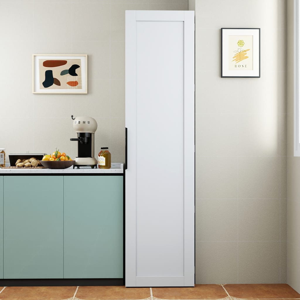 Roomfitters Kitchen Pantry Cabinet with Door Spice Rack Tall Wooden Narrow Food Storage Cupboard Appliance Tower, White