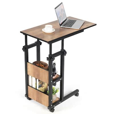 Gymax C-Shape Mobile Snack End Side Sofa Laptop Table W/Rolling Cart - See Details