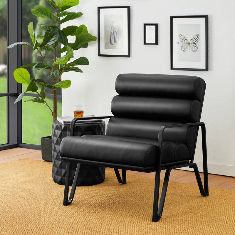 Glitzhome 26.75"W CloudShape PU Leather Accent Chair with Metal Frame