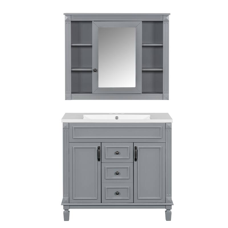 30" Ceramic Sink Bathroom Vanity with Gold Handles, Soft-Close Storage & Space-Saving Design