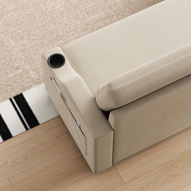 83.5" Convertible Sleeper Sofa - Polyester Sectional Sofa Bed with Pullout Bed and Cup Holder