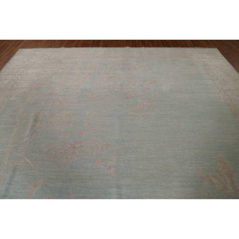 Hand Knotted Oriental 100% Wool Carpet Transitional Abstract Navy Blue & Blues Oushak Area Rug - 13' 9'' X 9' 11''