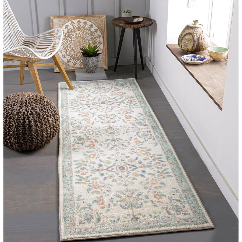 Artistic Weavers Arrietty Vintage Floral Oriental Area Rug - Cream/Blue - 2'6" x 7'6" Runner