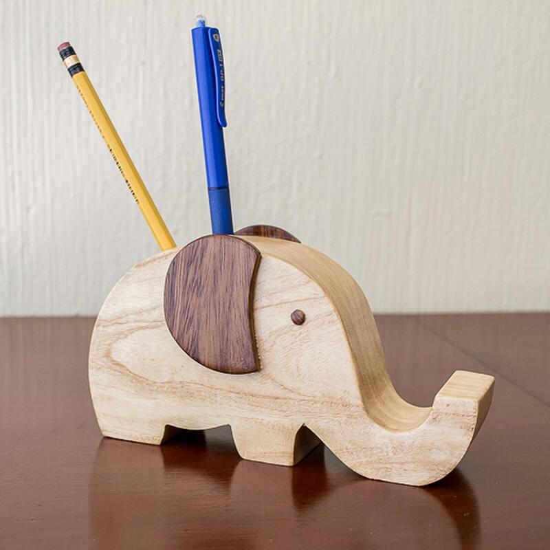 Novica Handmade Elephant Friend Wood Cellphone Holder
