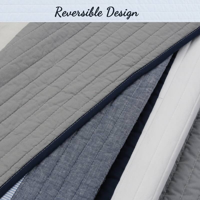 Cozy Line Tranquil Blue Gray Stripes Cotton Quilt Bedding Set