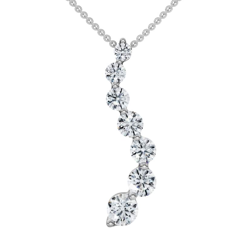 Bliss Diamond F/VS 3Ct Diamond Journey Pendant Gold Women's Necklace Lab Grown - White