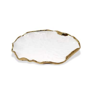 Set of 4 New Bone China Plates with Gold Scalloped Edge
