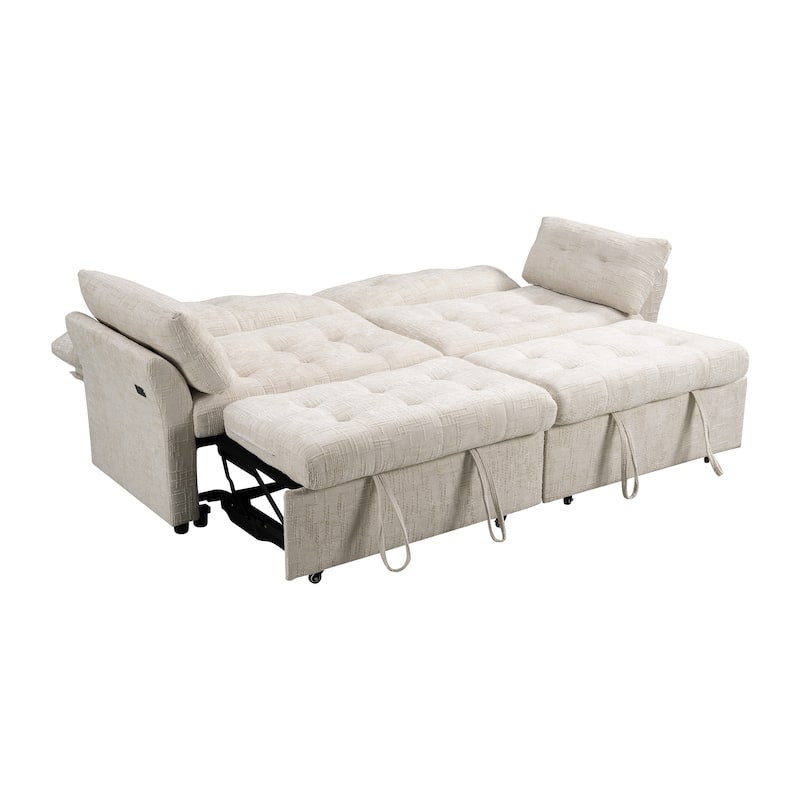 3-Seat Sofa Bed – Pull-Out Sleeper, 89" Sectional Sofa in Beige/Blue/Green