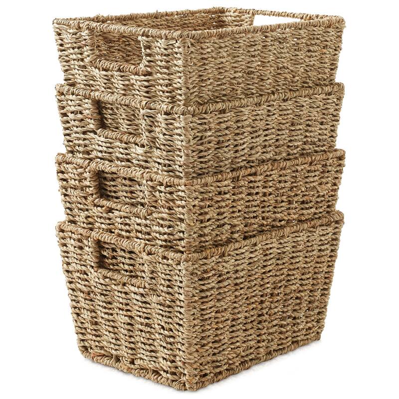 4pk Hyacinth Seagrass Storage Baskets with Handles for Shelves