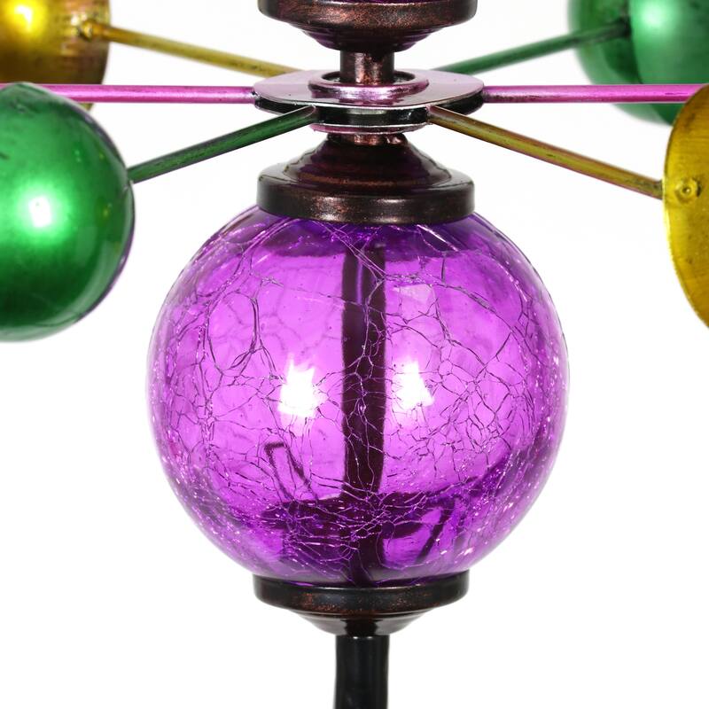 Exhart Three Tier Wind Spinner Garden Stake with Glass Crackle Balls, 14 by 48 Inches