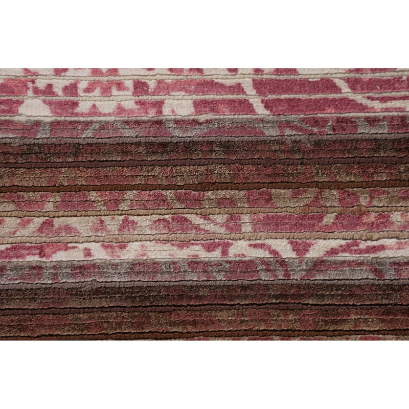 Striped Pink Abstract Modern Accent Rug Handmade Wool Carpet - 2'7"x 4'9"