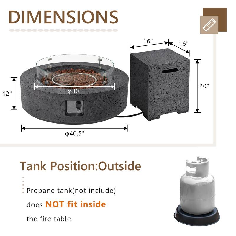 COSIEST 41''Round Outdoor Patio Fire Pit Table with Wind Guard,Tank