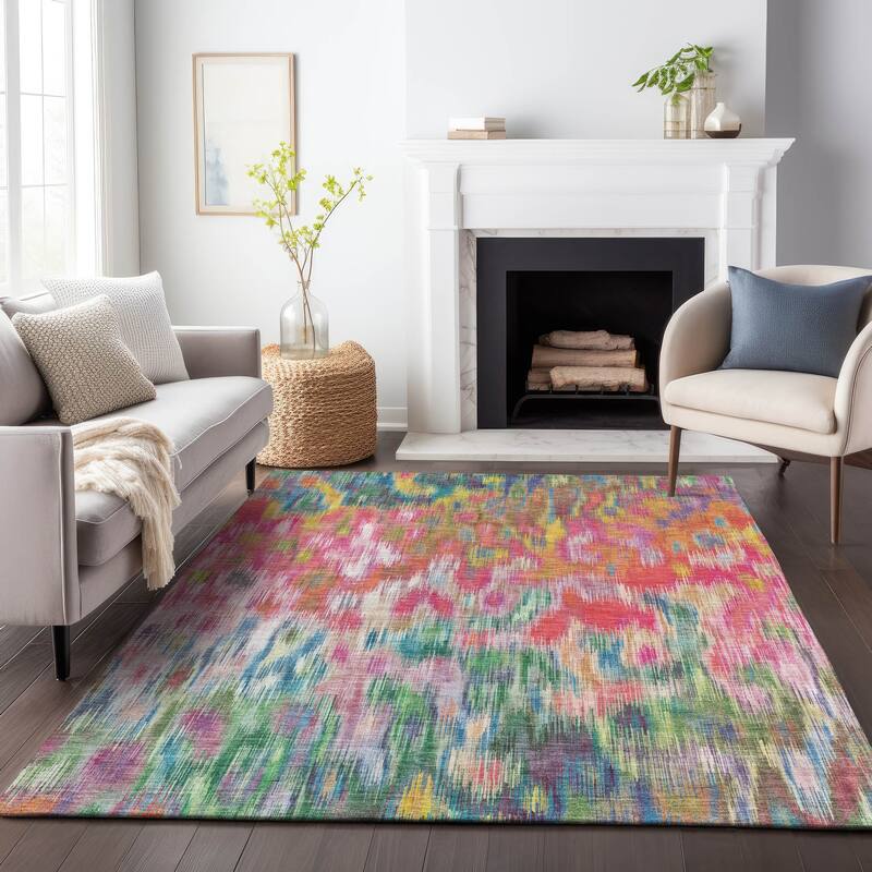 Machine Washable Indoor/Outdoor Modern Watercolor Chantille Rug