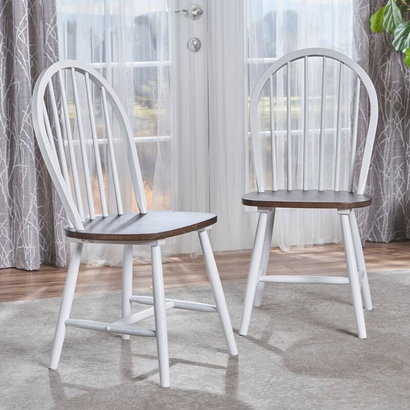 Declan Farmhouse High Back Spindle Dining Chairs (Set of 2) by Christopher Knight Home - 36"H - White/Brown