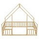 preview thumbnail 12 of 10, Natural Full Size Pine House-Shaped Floor Bed with Roof & Guardrails