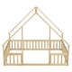 preview thumbnail 12 of 10, Natural Full Size Pine Wood House-Shaped Floor Bed with Fence and Roof