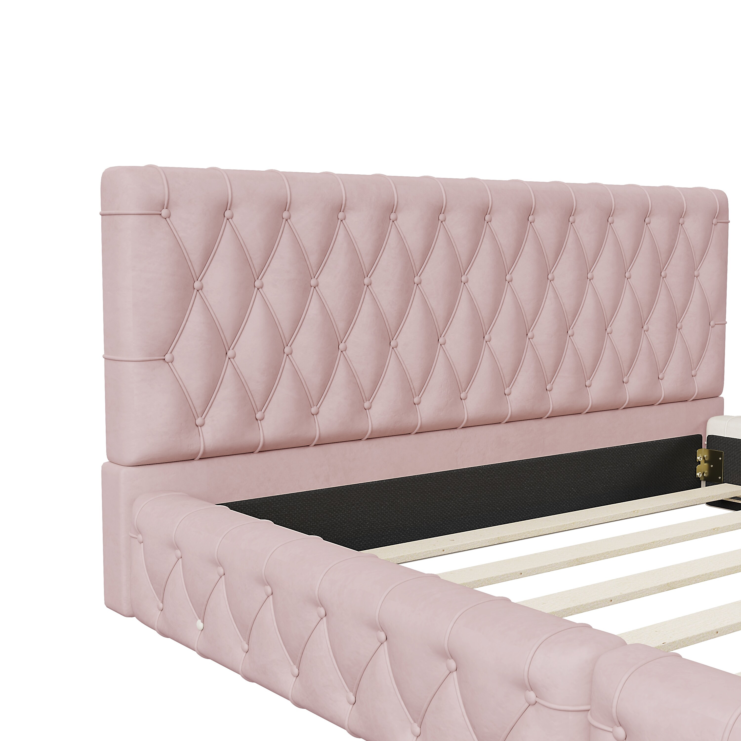 贈り物 Bed Platform Wood Solid Size Queen with Headboard Tufted カーペット一般