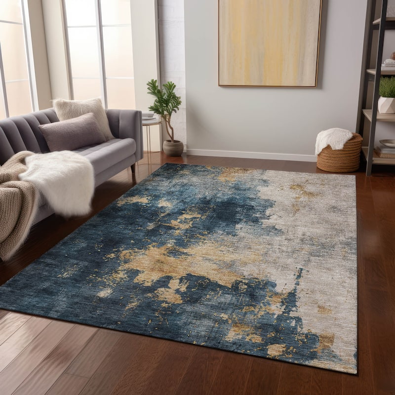 Machine Washable Indoor/ Outdoor Abstract Modern Chantille Rug