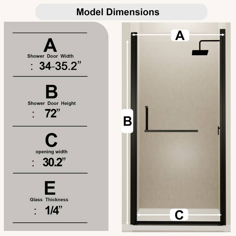 GDFStudio - Langford Semi-Frameless Pivot Shower Door with Tempered Glass Adjustable Width