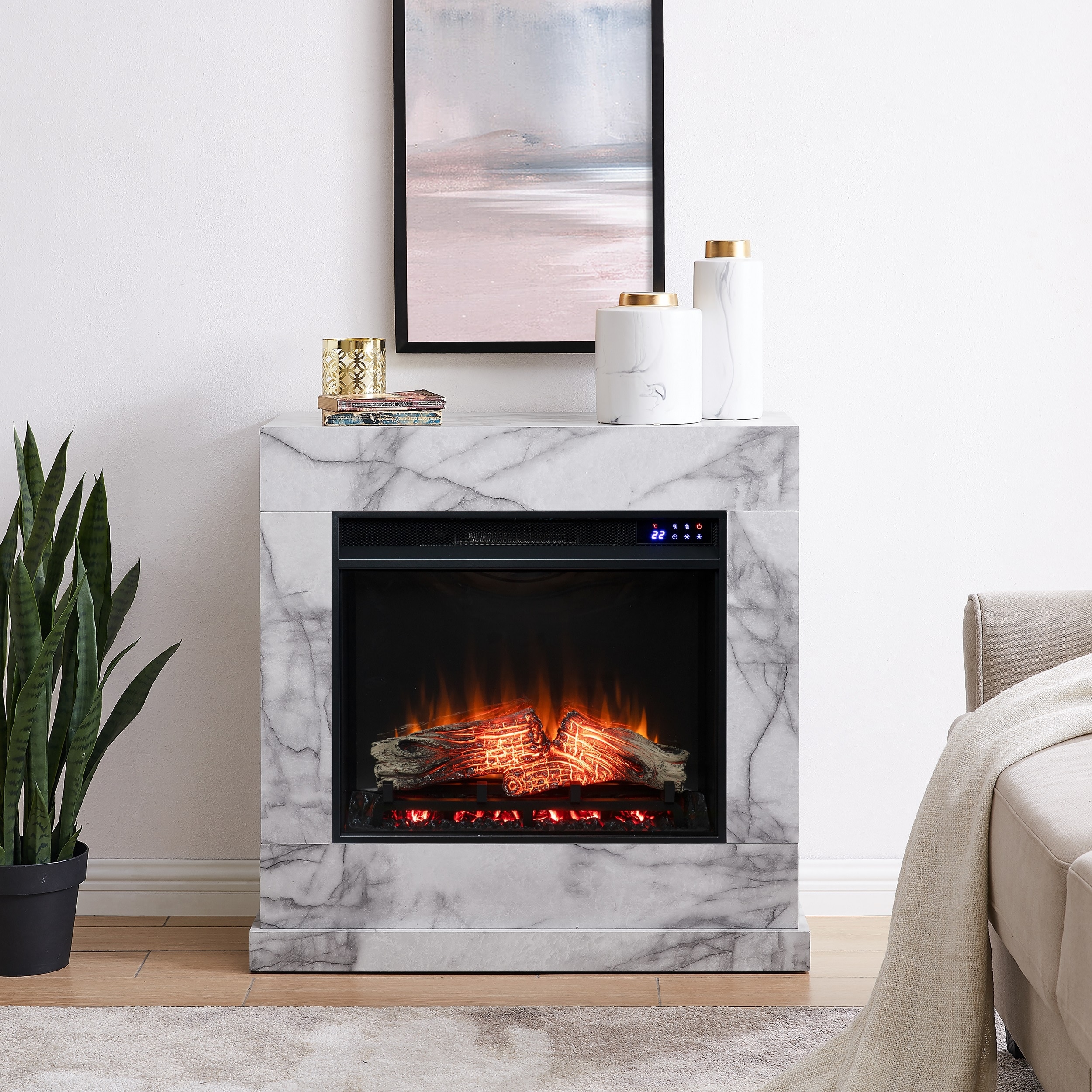 SEI Furniture Dejon Contemporary Electric Fireplace with Faux