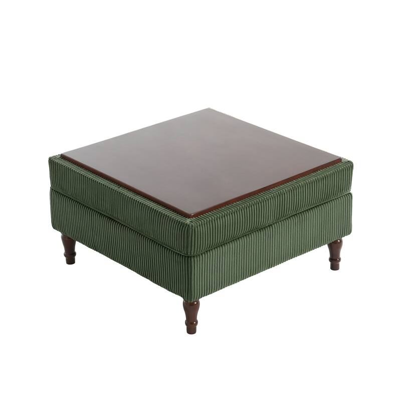Modular Corduroy Tufted Storage Ottoman with Reversible Tabletop