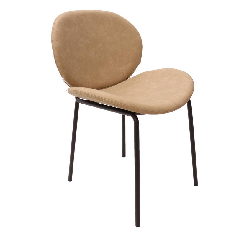 Leather Dining Side Chair with Powder-Coated Iron Legs Servos Series - Sand Brown