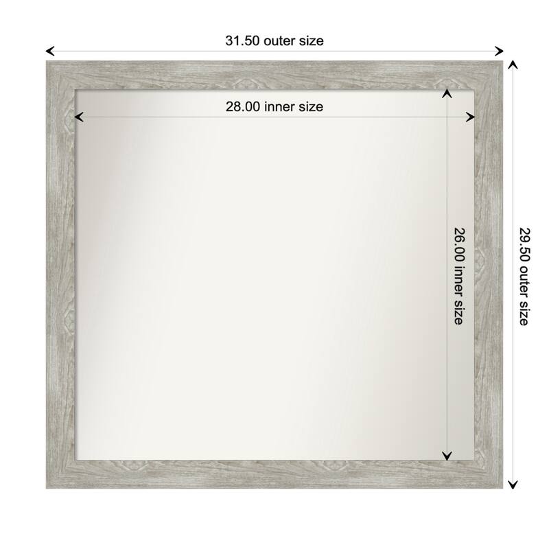 Dove Greywash Narrow Framed Non-Beveled Custom Wall Mirror, Bathroom Vanity Mirror - Outer Size: 31.5 x 29.5