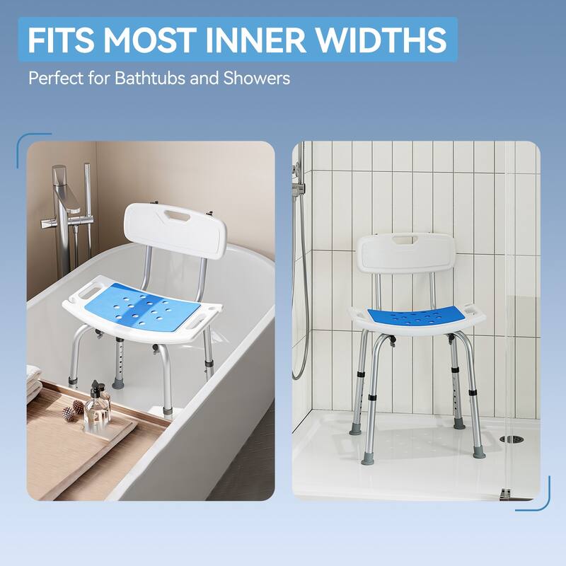 Shower Chair for Shower and Bathtub with Removable Back, 6 Levels Height Adjustable, 400 LBS Weight Capacity