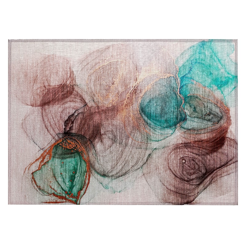 Machine Washable Indoor/ Outdoor Abstract Circles Chantille Rug