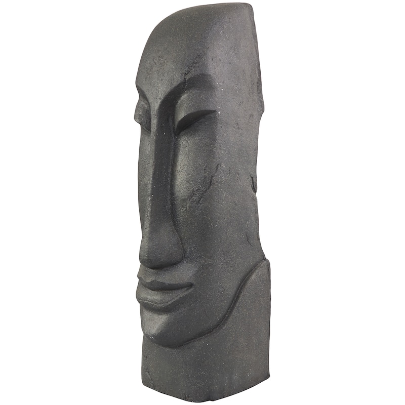 Black Resin Tall Distressed Totem Face Decorative Sculpture