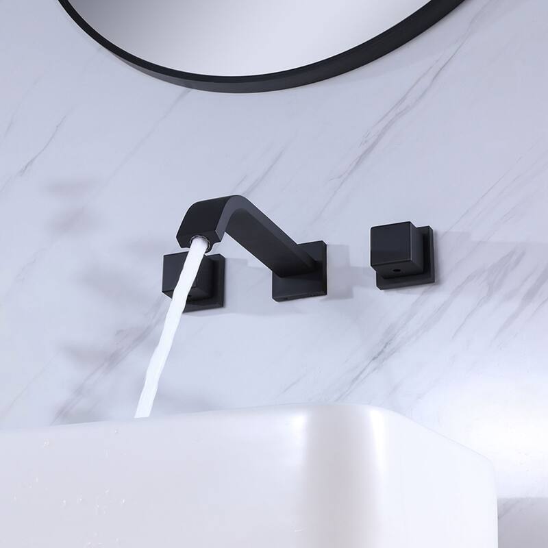 Matte Black Two Handle Wall Mount Bathroom Faucet