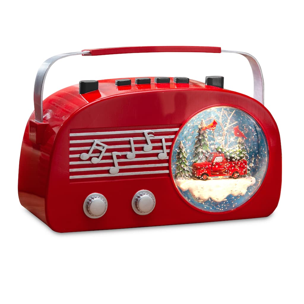Musical Light Up Red Vintage Christmas Radio Water Globe - N/A
