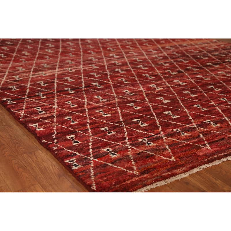 Trellis Moroccan Oriental Area Rug Hand-Knotted Red Wool Carpet - 6'10" x 9'6" - 6'10" x 9'6" - Red