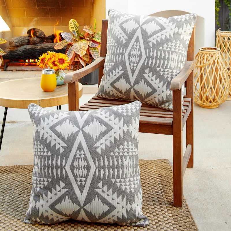 Sorra Home Sunbrella Pendleton Outdoor Knife Edge Pillow Set of 2 - 24 in H x 24 in W x 6 in D - Diamond River II Fawn