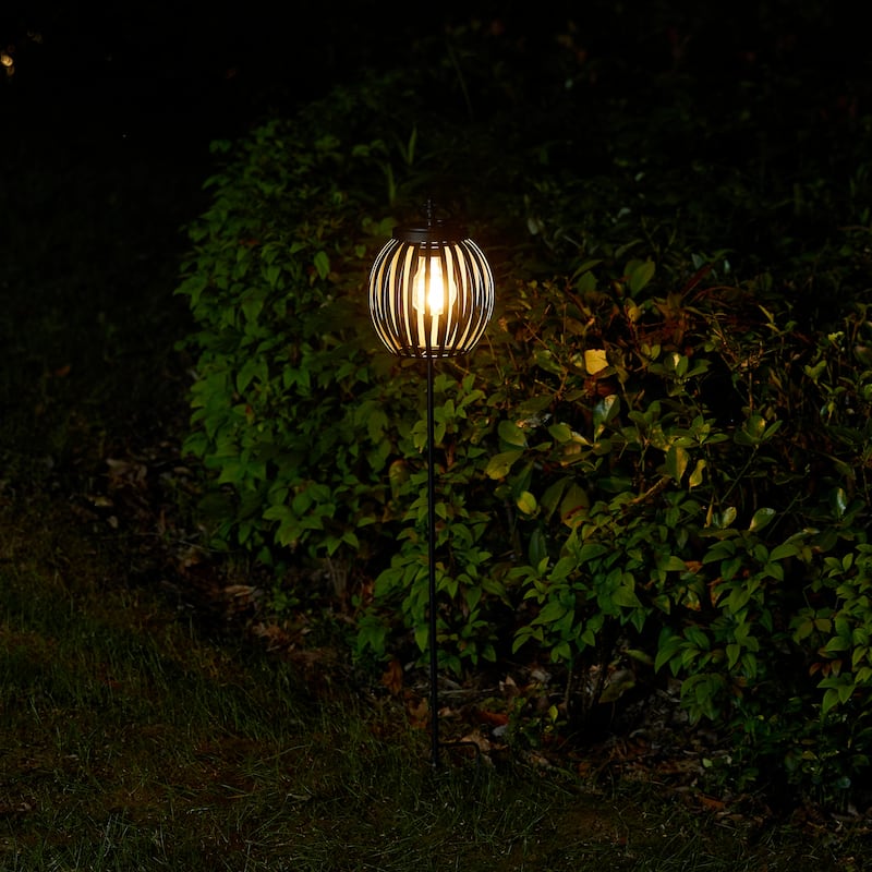 Glitzhome Metal Stripes Waterproof Solar Powered Outdoor Lantern with Garden Stake