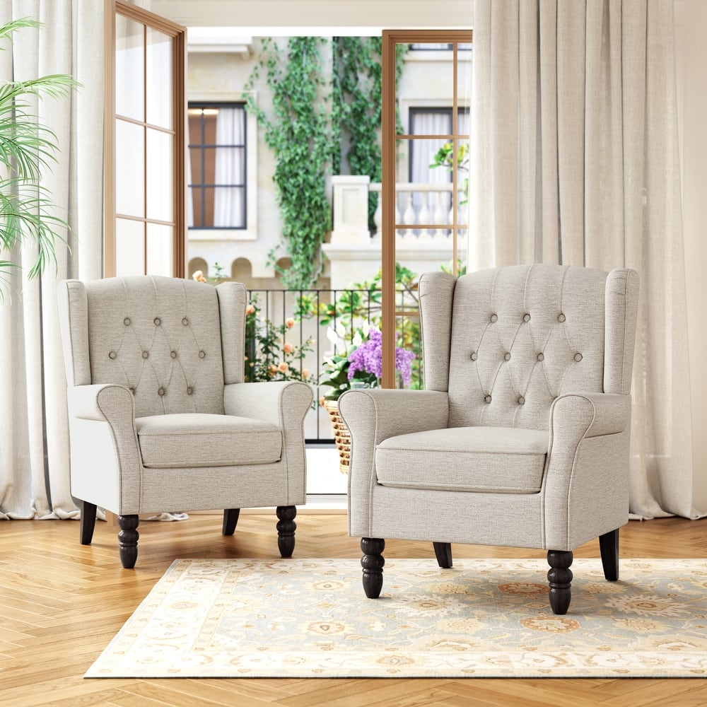 Button Tufted Wingback Upholstered Accent Chairs Set of 2