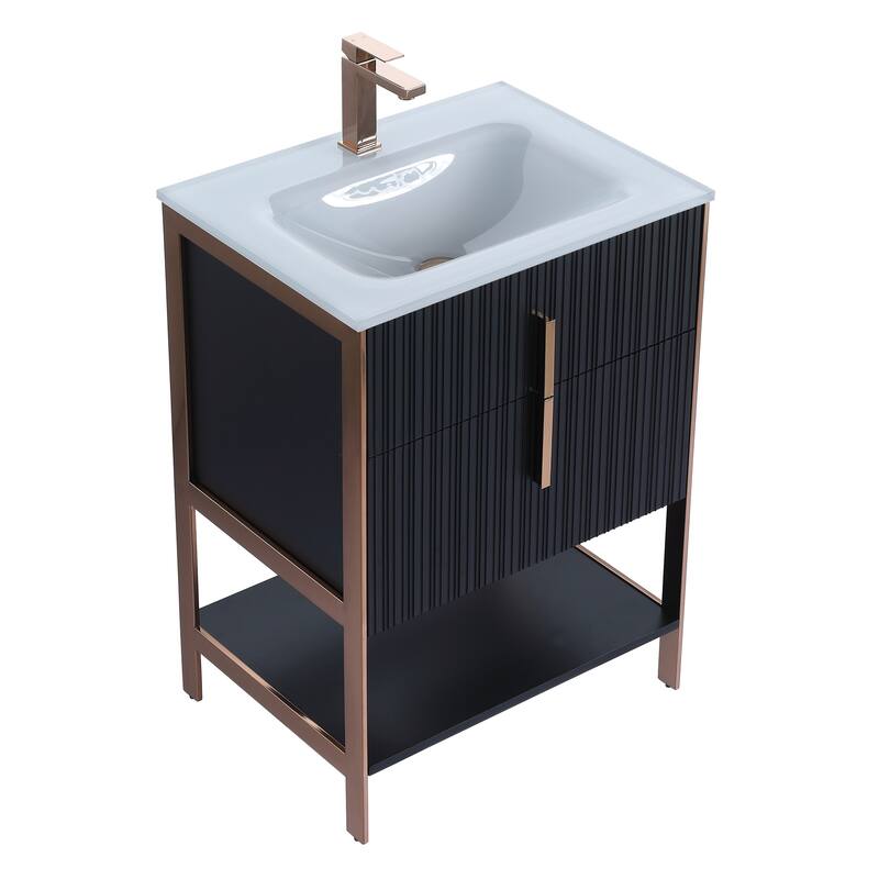 Fine Fixtures Serenity Modern Bathroom Vanity with White Glass Top