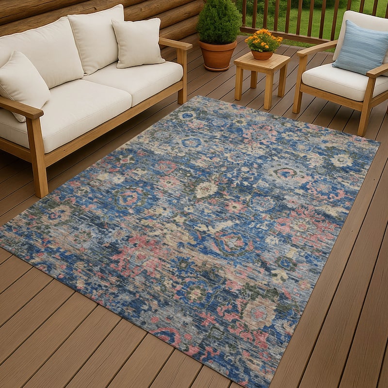 Machine Washable Indoor/ Outdoor Vintage Traditional Chantille Rug - Navy - 3' x 5'