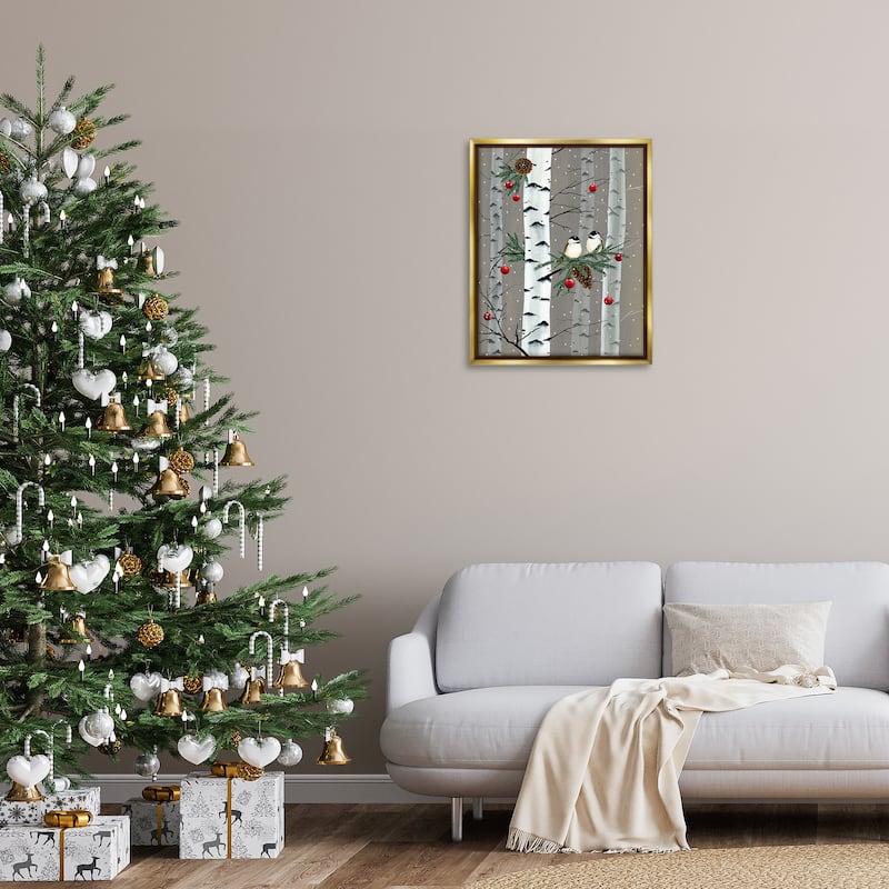 Stupell Birds and Holiday Ornaments Birch Tree Forest Floater Frame - Brown