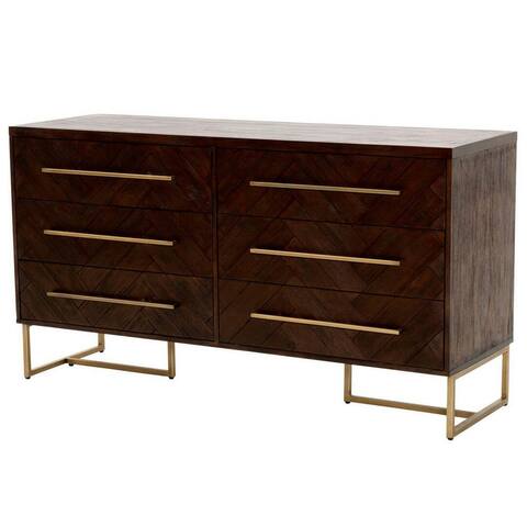 6 Drawer Dresser with Parquet Pattern Front, Brown