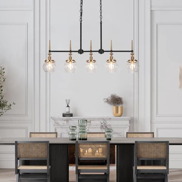 Beta Modern 5-Light Glass Chandelier 36 IN Linear Black Gold Pendant Island Lights for Dining Room