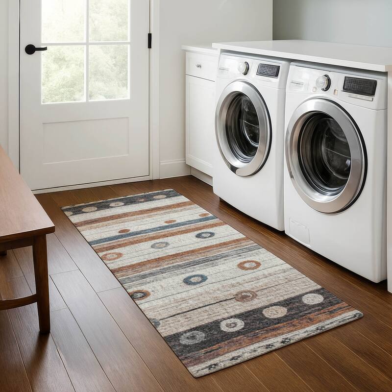 Premium Washable Super Soft Global Stripes Mayfield Rug - Copper - 2'3" x 7'6"