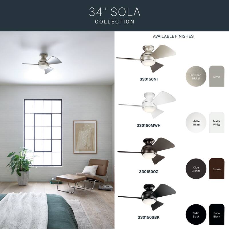 Kichler Lighting Sola Collection 34-inch Matte White LED Ceiling Fan