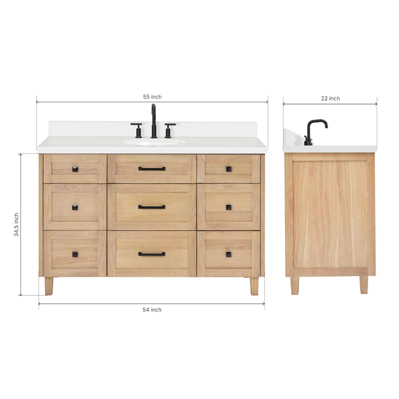 Ariel B55WQOVO Monroe 55" Free Standing Single Basin Vanity Set with