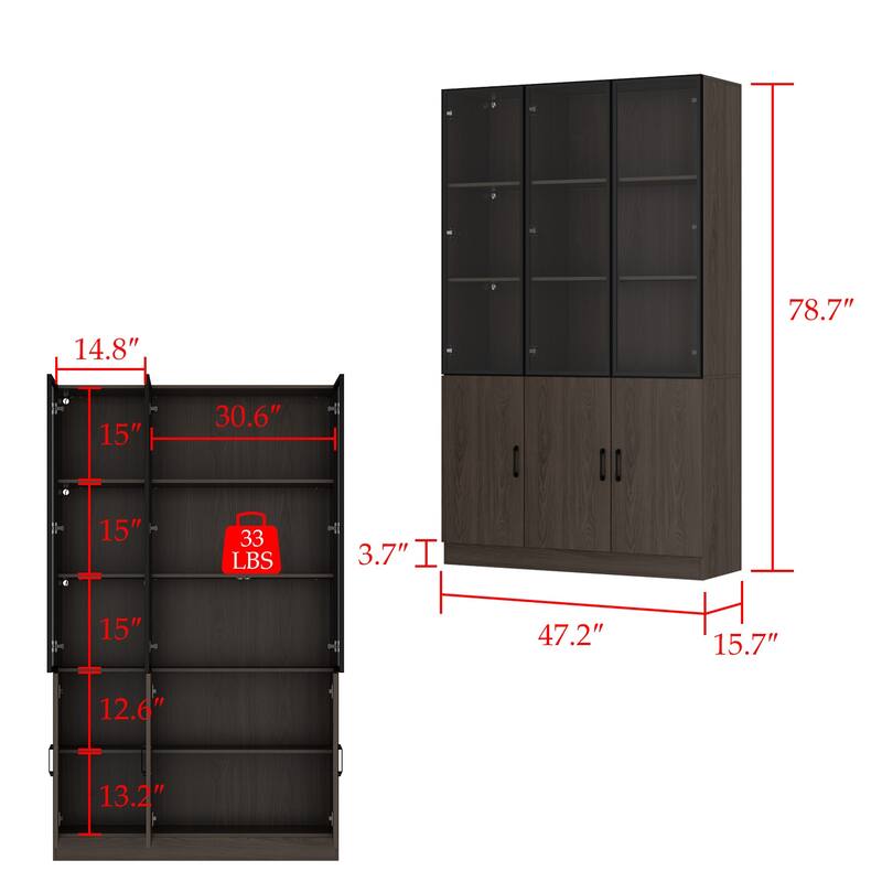 LED-Lit Wood Grain Cabinet - Configurable Storage for Home or Office