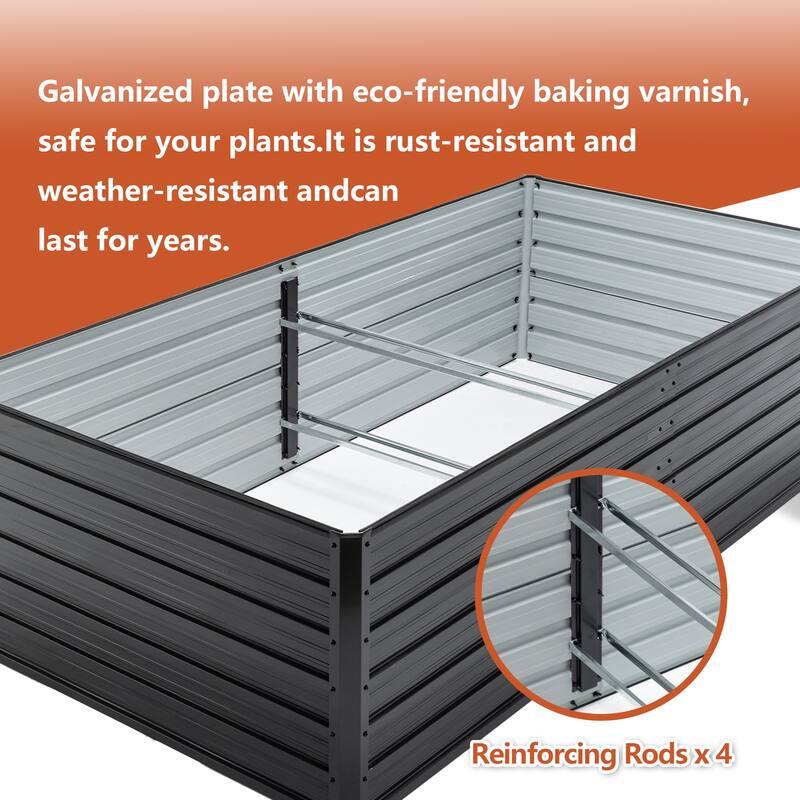 8X4X2ft Galvanized Raised Garden Bed Kit, Rectangular Large Metal Deep Root Planters for Outdoor Plants, 481 Gallon Capacity